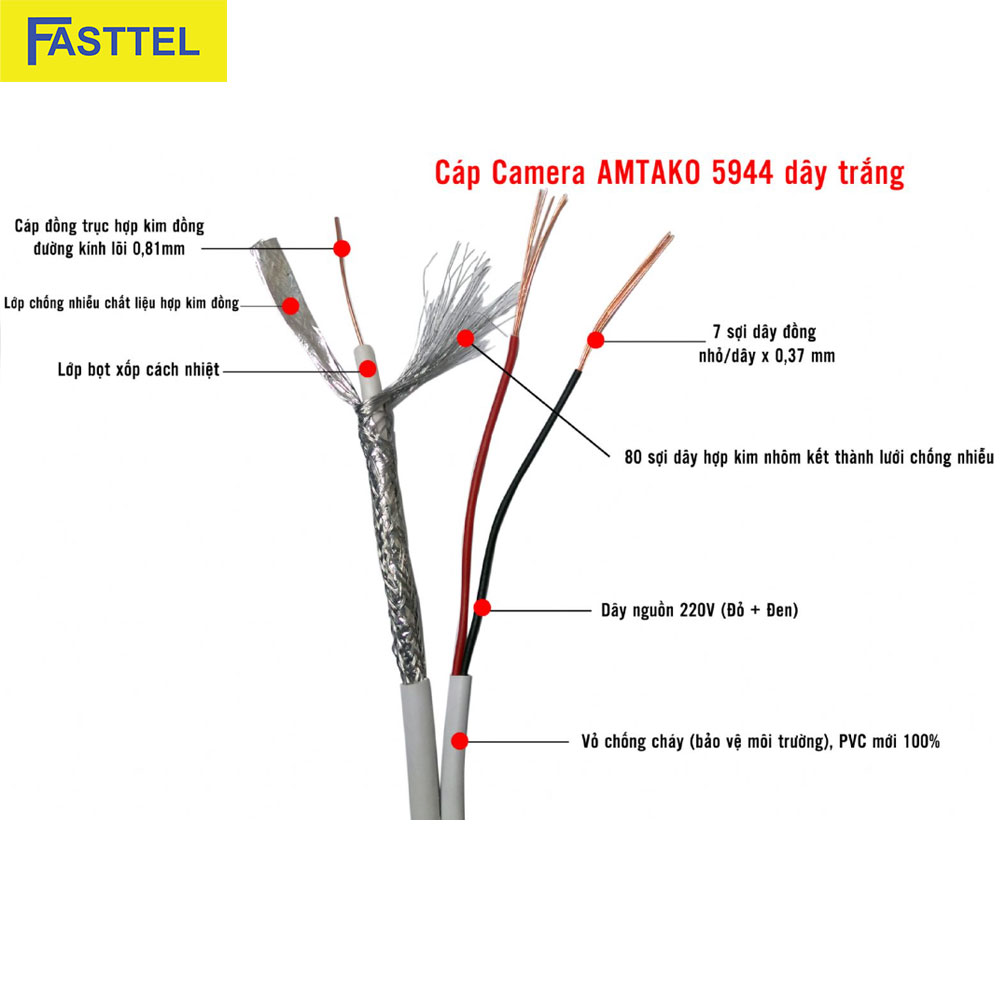Cáp camera Amtako 5944 dây trắng