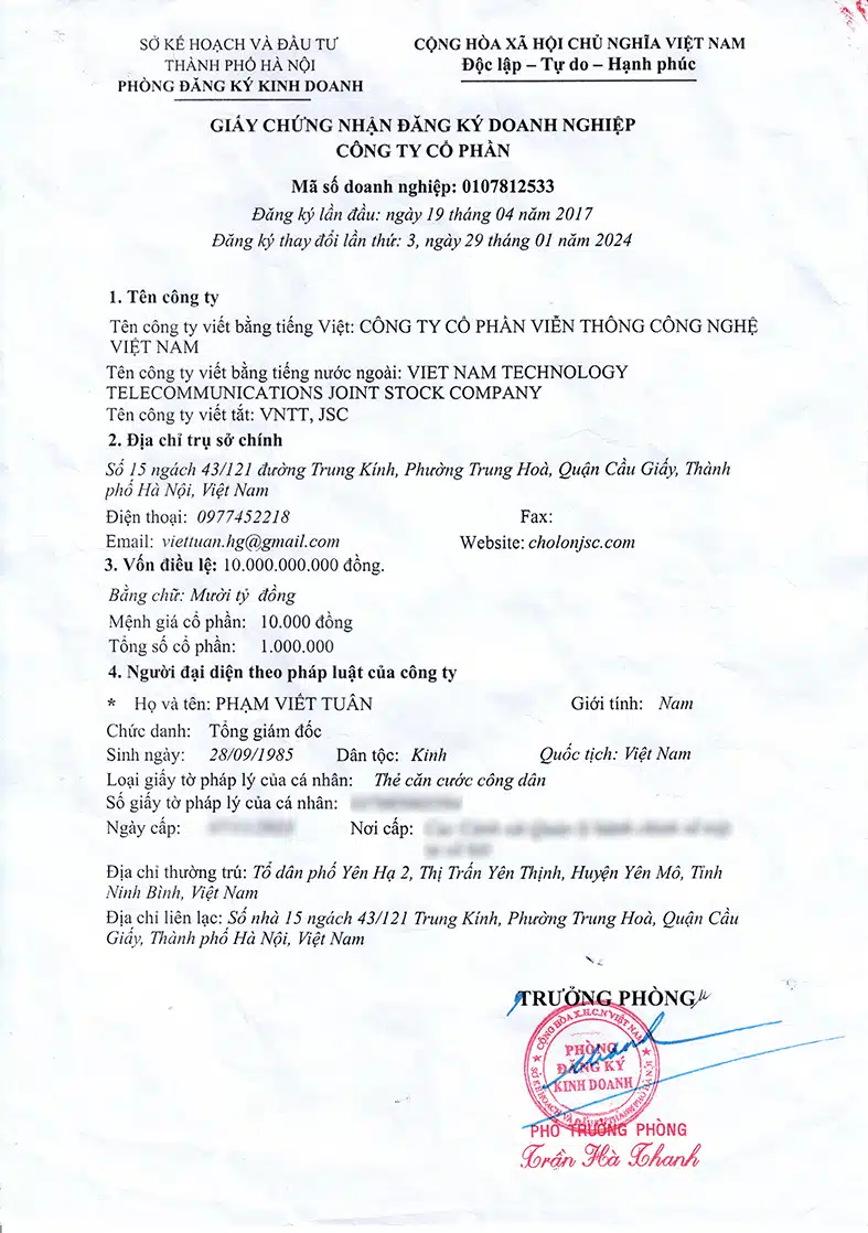 Giấy đăng ký kinh doanh