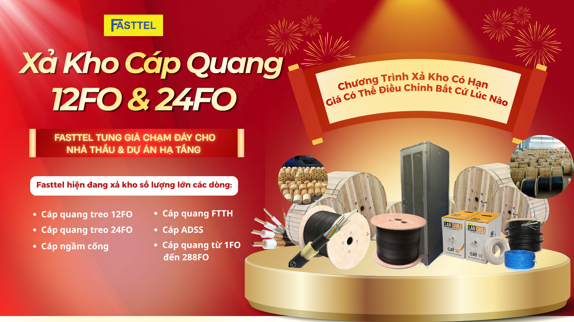 Xả Kho Cáp Quang 12FO & 24FO Giá Chỉ Từ 5.000đ/m