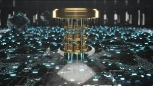 Mô hình thiết kế đồ họa 3D mô phỏng cấu trúc phần cứng bên trong của một máy tính lượng tử. (Nguồn: Adobe Stock)